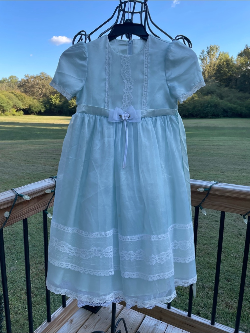 Vintage 1980s Jessica McClintock Girls 6X Blue Lace Pageant Dress Made USA